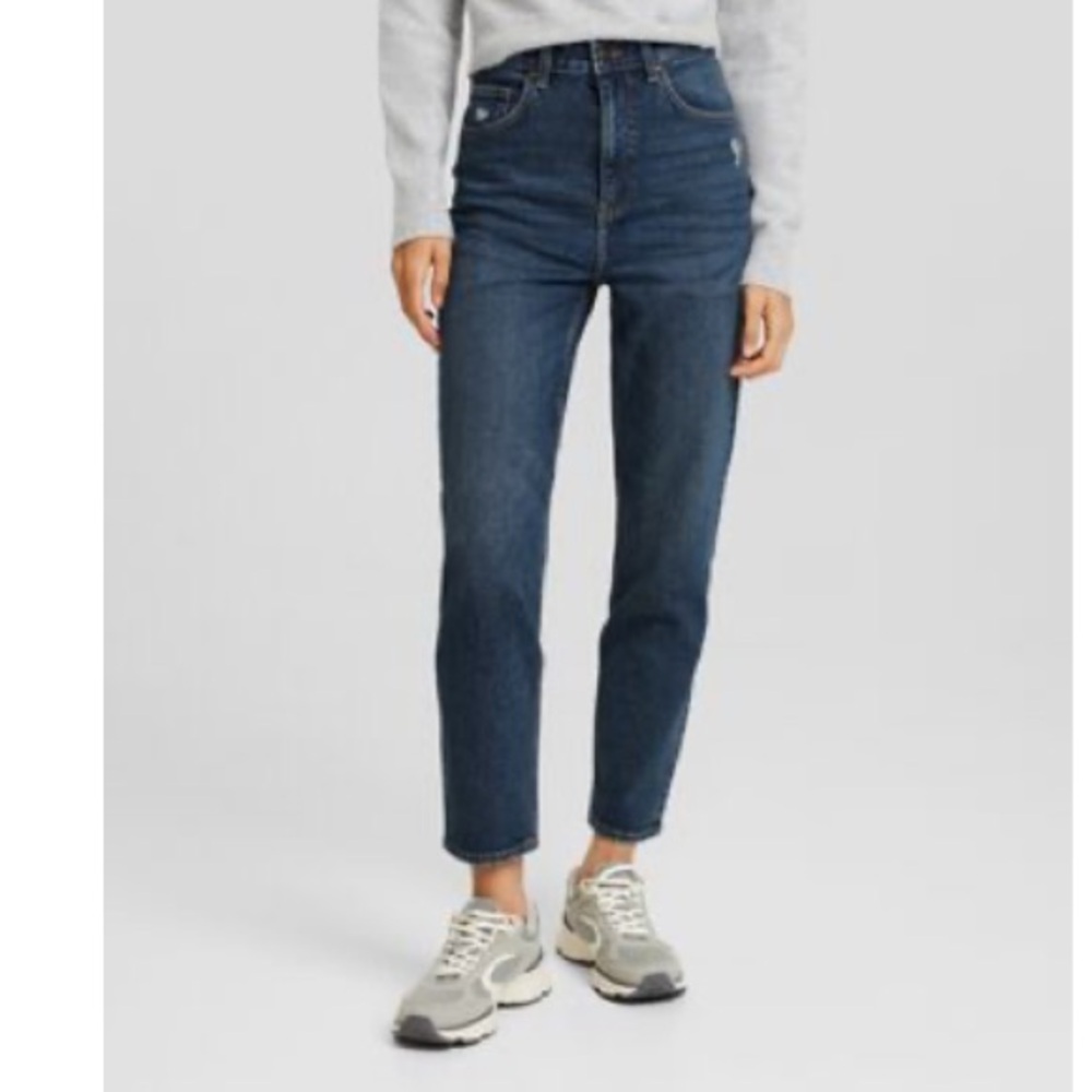 Dark Blue Size 2 Bershka High Rise Mom Jeans